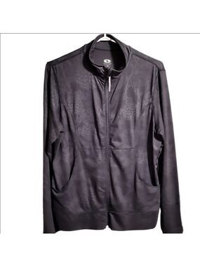 Athletic Works Black Floral Zip Up Lightweight Yoga Track Jacket Size Large